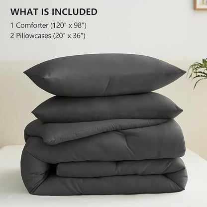 CozyLux Oversized King Comforter Set Dark Grey, 3 Pieces 120x98 Solid Breathable Bedding Sets All Seasons, Dark Gray Luxury Soft Lightweight Bed Set with Down Alternative Comforter and 2 Pillowcases