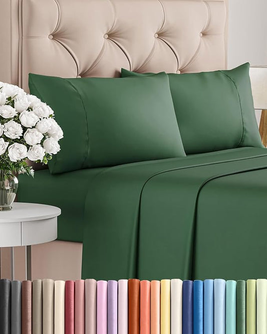 Twin XL 4 Piece Sheet Set - Comfy Breathable & Cooling - Ultra-Soft Hotel Luxury Bedding Set with 8-16 Inch Deep Pockets - 1 Flat & 1 Fitted Sheet & 2 Pillowcases - Wrinkle Free & Easy Care - Emerald
