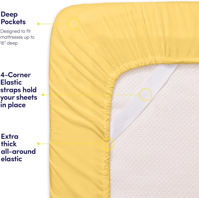 1500 Supreme Collection California King Sheet Sets Yellow - Luxury Hotel Bed Sheets and Pillowcase Set for California King Mattress - Extra Soft, Elastic Corner Straps, Deep Pocket Sheets Yellow
