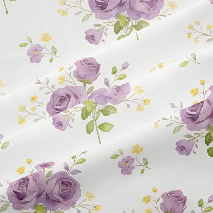 Kids Girls Purple White Botanical Floral Bedding Set, 2Pcs Twin Size Vintage Roses Comforter Set for Women Room Decor, Soft Microfiber (1 Comforter 68" x 90"and 1 Pillowcase)