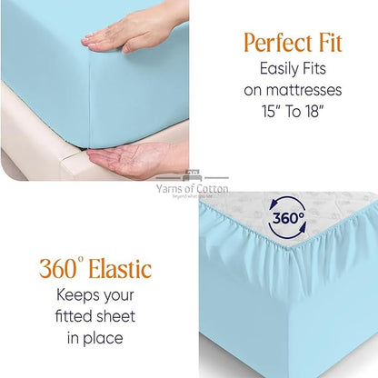 Split Head Flex 1 Qty Fitted Sheet for Adjustable Bed, King 36" Split Down from The Top, 100% Egyptian Cotton 600 Thread Count, 18" Deep Pocket, Super Soft Wrinkle Free, Light Blue
