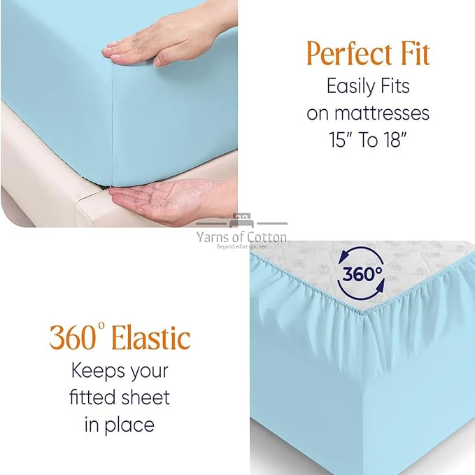 Split Head Flex 2 Qty Fitted Sheet for Adjustable Bed, King 34" Split Down from The Top, 100% Egyptian Cotton 600 Thread Count, 18" Deep Pocket, Super Soft Wrinkle Free, Light Blue