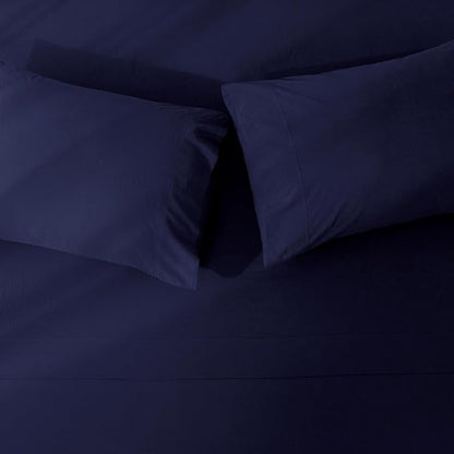 JIYUAN Full Size Sheet Set, 4-Piece - 100% Washed Cotton, Linen-Like Soft & Breathable, Includes Deep Pocket Fitted & Flat Sheet with 2 Pillowcases, Hotel Quality, Solid Navy Blue