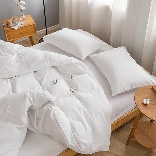 FACE TWO FACE Bedding Duvet Cover Set100% Washed Cotton Duvet Cover Linen Like Textured Breathable Durable Soft Comfy (Twin, White)