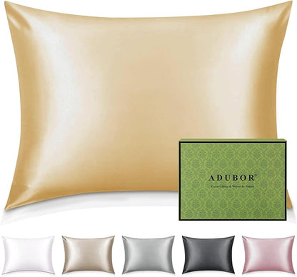Adubor 100% Silk Pillowcase - Mulberry Silk Pillow Cases, 22 Momme 6A Grade Fibers, Silk Pillow Case for Hair and Skin Health, with Hidden Zipper (Queen 20''x30'', Gold, 1PC)
