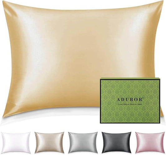 Adubor 100% Silk Pillowcase - Mulberry Silk Pillow Cases, 22 Momme 6A Grade Fibers, Silk Pillow Case for Hair and Skin Health, with Hidden Zipper (Queen 20''x30'', Gold, 1PC)