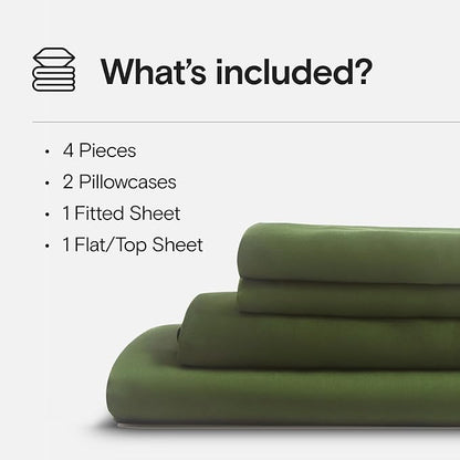 DOZ Sheet Set, 100% Viscose derived from Bamboo, Organically Grown, Buttery Soft, Cooling Sheets, High GSM, Deep Pockets - 4 Piece - 2 Pillowcases 1 Fitted 1 Top Sheet (Forest, Full)