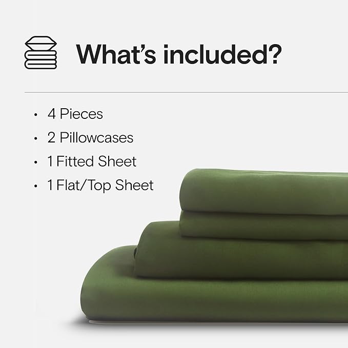 DOZ Sheet Set, 100% Viscose derived from Bamboo, Organically Grown, Buttery Soft, Cooling Sheets, High GSM, Deep Pockets - 4 Piece - 2 Pillowcases 1 Fitted 1 Top Sheet (Forest, King)