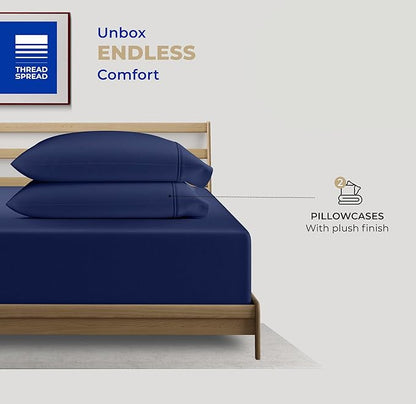 THREAD SPREAD 100% Cotton King Size Pillow Cases Set of 2 - Luxury 400 Thread Count Pillow Cases King Size (Navy Blue), Soft Cooling Breathable & Durable Sateen Weave Hotel Quality Cotton Pillowcases