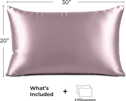 Pure Bedding Satin Pillowcase 2 Pack - Queen Size (20"x30", Champagne Pink) - Silky Pillow Cases for Hair and Skin - Satin Pillow Covers with Envelope Closure - Extra Soft Premium Microfiber