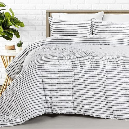 HOMBYS Oversized King Boho Comforter Set 128x120, Black White Tufted Jacquard Geometry Bedding Comforter for King Bed, Shabby Chic Bed Sets with 2 Matching Pillow Cases
