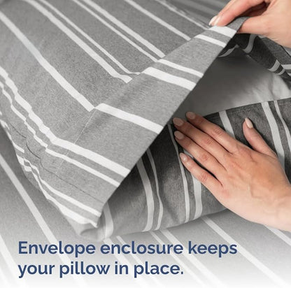 Standard Pillow Cases Set of 2 - Ultra-Soft Hotel Quality Pillowcase Covers - Comfy & Wrinkle Free - Stain and Fade Resistant - Machine Washable Pillow Protectors - 2 Piece Set - Grey Stripes 3