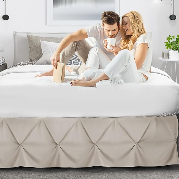 Nestl Linen Bed Skirt Full Size, Pinch Pleat Full Bed Skirt, 14" Inch Drop Full Bedskirt, Hotel Quality Linen Bed Skirts, Premium Microfiber Bedskirt for Full Bed, Linen Full Bed Skirt
