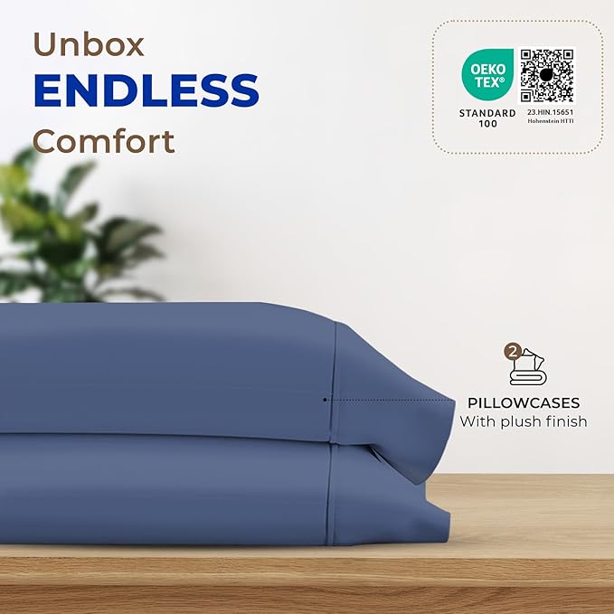 Thread Spread 100% Egyptian Cotton King Size Pillow Cases Set of 2 - Luxury 1000 Series Paradise Collection Pillow Cases King Size (Deep Blue), Soft Cooling Hotel Egyptian Cotton Pillowcases