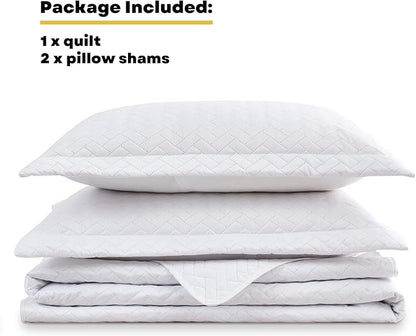 Maple&Stone Quilt Set Twin/Twin XL, Lightweight White Bedspread Ultrasonic Chevron Pattern Light Coverlet for All Season Comforter Bedding Decor - 2 Piece Twin Extra Long Bed Cover Sets
