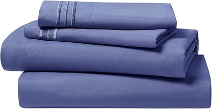 Clara Clark Bed Sheets, Premier 1800 Series 4 Piece Bed Sheet Set, Deep Pocket, Wrinkle, Fade, Stain Resistant, Luxury Soft Bedding Sheets & Pillowcases, Twin, Steel Blue