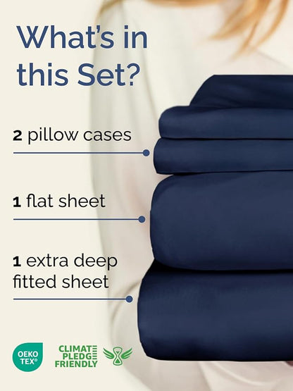 Extra Deep Pocket Queen Size Sheet Set - 4 Piece Breathable & Cooling Bed Sheets - Hotel Luxury Bedding with 16 to 21 inch Extra Deep Pockets - Soft, Fade and Wrinkle Resistant - Oeko-Tex - Navy Blue