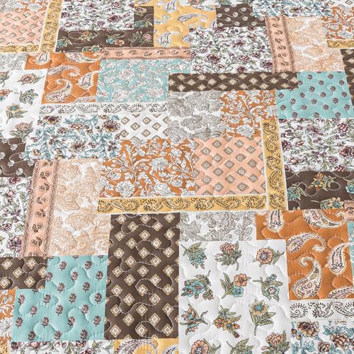 HoneiLife Queen Size Quilt Set - 3 Piece Microfiber Quilts Reversible Bedspreads Patchwork Coverlets Paisley Bedding Set for Queen Beds