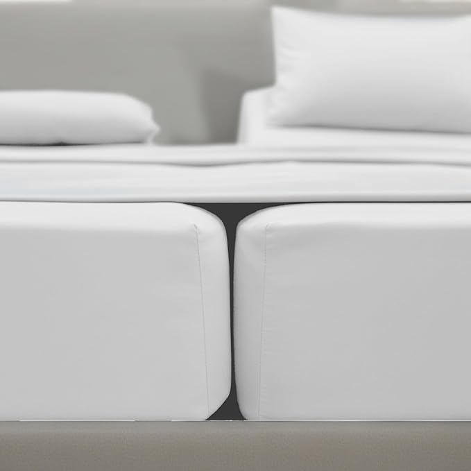 Elegant Comfort Luxurious 1500 Premium Hotel Quality Microfiber Three Line Embroidered Softest 5-Piece Bed Sheet Set, Wrinkle and Fade Resistant, Split King, White