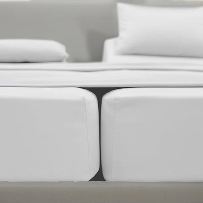 Elegant Comfort Luxurious 1500 Premium Hotel Quality Microfiber Three Line Embroidered Softest 5-Piece Bed Sheet Set, Wrinkle and Fade Resistant, Split King, White