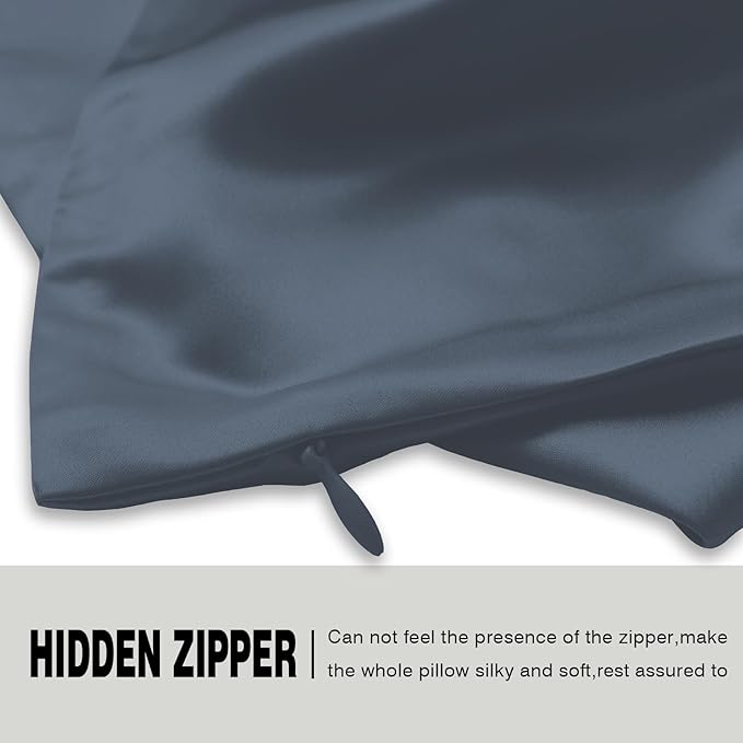 Silk Pillow Cases 2 Pack Soft Breathable and Sliky King Size Pillow Cases Set of 2,Natural Mulberry Silk Pillowcase Set of 2 for Hair and Skin with Hidden Zipper (Space Grey,20"X 36",2pcs)