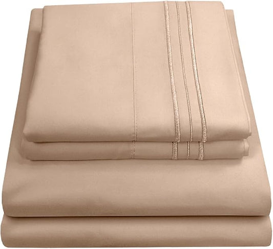 Queen Size Bed Sheets - Breathable Luxury Sheets with Full Elastic & Secure Corner Straps Built In - 1800 Supreme Collection Extra Soft Deep Pocket Bedding Set, Sheet Set, Queen, Taupe