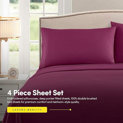 1500 Supreme Collection Full Sheet Sets Berry Purple - Luxury Hotel Bed Sheets and Pillowcase Set for Full Mattress - Extra Soft, Elastic Corner Straps, Deep Pocket Sheets, Full Berry Purple