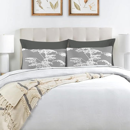 YIYEA Pillow Cases Queen Size Set of 4, Ultra Soft 1800TC Hotel Quality Double Brushed Microfiber Embroidered Pillowcases and Floral Pillow Covers, Envelope Closure, Fade Resistant (20"x30")