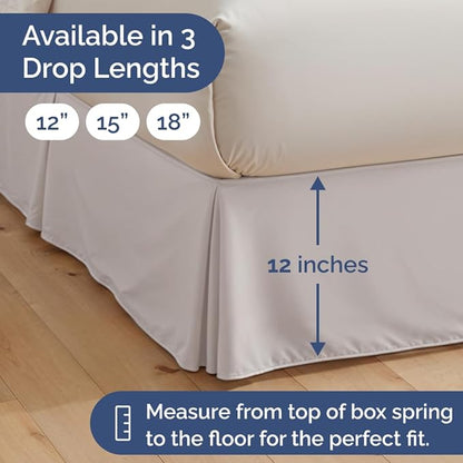 Pleated Bed Skirt Queen Size - 3 Sided Pleated Bed Skirt Queen - Ultra-Soft, Easy Fit with 12 Inch Tailored Drop - Hotel Quality, Wrinkle & Fade Resistant - For Women, Men, Kids and Teens - Light Grey
