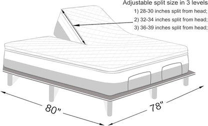 Kingnex Waterproof Split Top King Mattress Protector for Adjustable Bed with Upper Flex 32-34 from Head Ultra Soft Bamboo Viscose Jersey Noiseless Fitted Mattress Cover