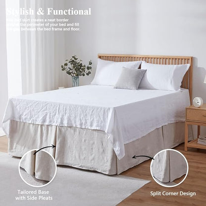 Simple&Opulence Belgian Linen Bed Skirt with Classic 14 inch Tailored Drop Dust Ruffle, Easy Fit Breathable Premium Natural Flax- Basic Linen, Twin