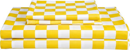 Best Season Bed Sheet Set 3 Piece -Twin Size-Soft Durable Microfiber Bedding Sheet Set,Deep Pocket,Stain,Fade & Wrinkle Resistant Green and White Checkerboard Grid(Plaid Yellow&White)