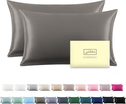 Silk Pillow Cases 2 Pack,Soft Breathable and Sliky Queen Size Pillow Cases Set of 2,Natural Mulberry Silk Pillowcase Set of 2 for Hair and Skin with Hidden Zipper (Gray,20"X 30",2pcs)