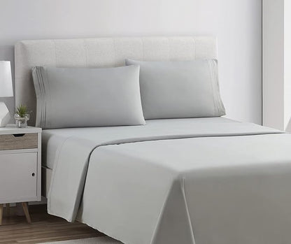 Clara Clark Bed Sheets, Premier 1800 Series 4 Piece Bed Sheet Set, Deep Pocket, Wrinkle, Fade, Stain Resistant, Luxury Soft Bedding Sheets & Pillowcases, Twin, Silver Gray