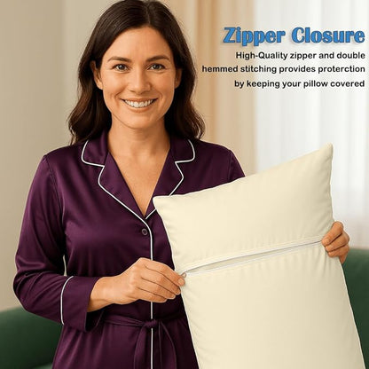 Comfort Beddings Body Pillowcase, 100% Organic Cotton 600 Thread Count Sateen, Soft Cooling Ivory, 1-Pack, Hidden Zipper Closure, Hotel Quality, Fade & Shrink Resistant, 20 x 60 Inches