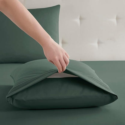 Clara Clark Bed Sheets, Premier 1800 Series Bed Sheet Set, Deep Pocket, Wrinkle, Fade, Stain Resistant, Luxury Soft Bedding Sheets & Pillowcases, Full, Forest Green