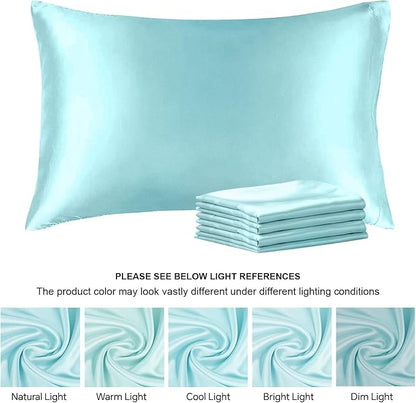 BEDELITE Satin Pillowcase for Hair and Skin, Super Soft Similar to Silk Pillow Cases 4 Pack with Envelope Closure, Cooling Pillowcases for Women Men (20"x36" King Size, Blue)