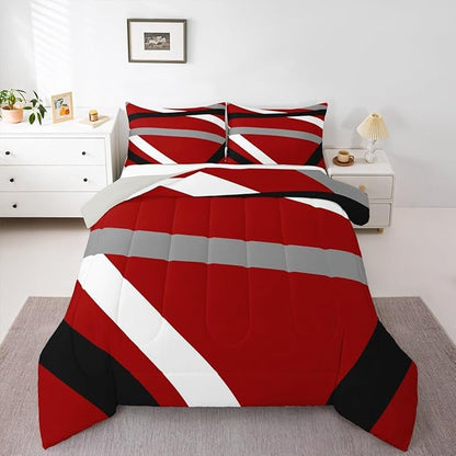 Erosebridal Red Gray Black Striped Twin Bedding Sets for Adult Women Men Modern Abstract Comforter Set Geometric Lines Quilt Duvet Set Aesthetic Boho Bedding Collections