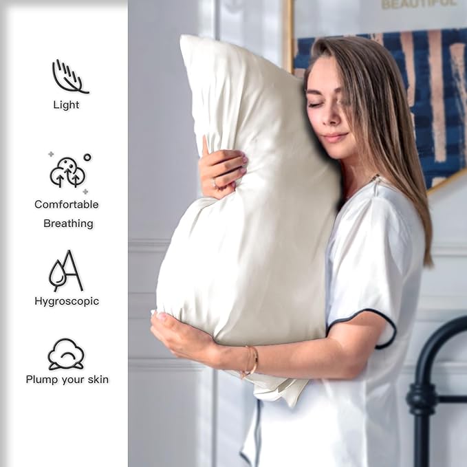 Silk Pillow Cases 2 Pack Soft Breathable and Sliky King Size Pillow Cases Set of 2,Natural Mulberry Silk Pillowcase Set of 2 for Hair and Skin with Hidden Zipper (Beige,20"X 36",2pcs)