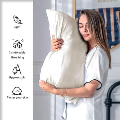Natural Mulberry Silk Pillowcase for Hair and Skin Queen Size 20"X30" Pillow Case with Hidden Zipper Soft Breathable Smooth Cooling Silk Pillow Covers for Sleeping (Beige,Queen,1Pcs)