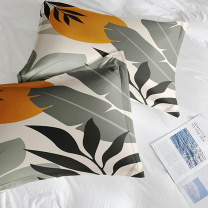 Comforter Set King Size, Tropical Palm Leaves 7 Pcs Bedding for Kids and Adults, Vintage Monstera Bed Sheet Sets with Fitted Sheet 2 Pillowcase & 2 Sham for Bedroom Bed Decor