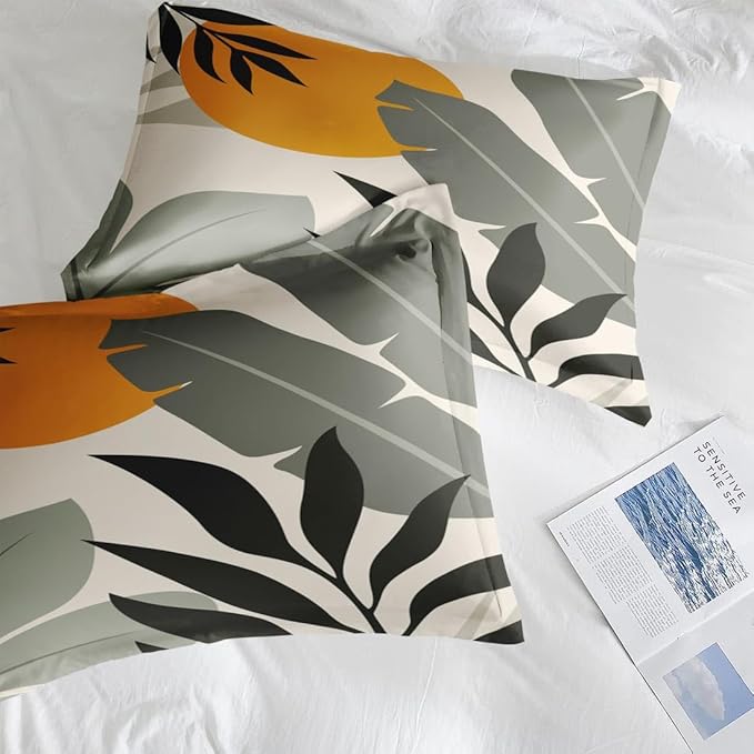Comforter Set Full Size, Tropical Leaves Flower 7 Pcs Bedding for Kids and Adults, Vintage Floral Bed Sheet Sets with Fitted Sheet 2 Pillowcase & 2 Sham for Bedroom Bed Decor