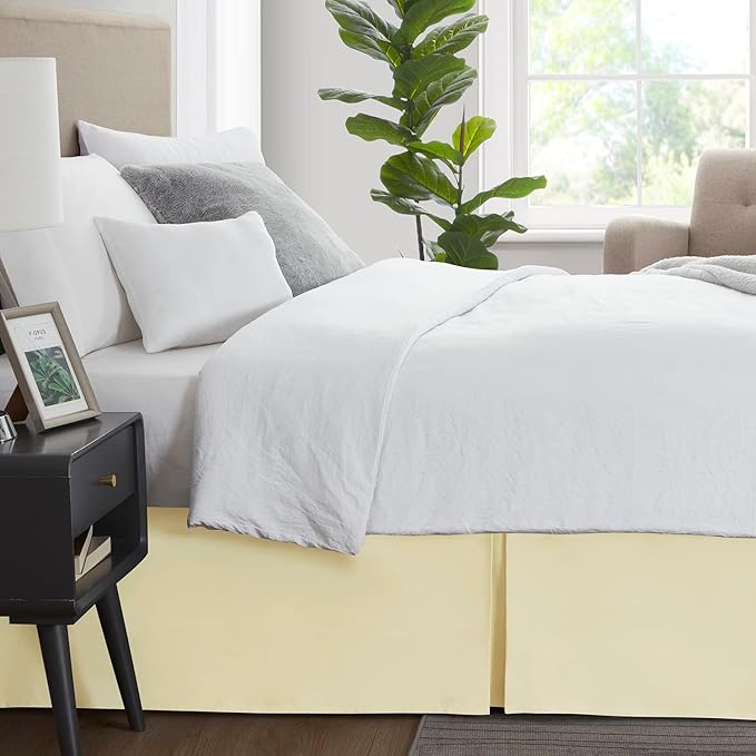 Nestl Vanilla Yellow Bed Skirt Cal King Size - Cal King Bed Skirt 14 Inch Drop - Brushed Microfiber Bed Skirts - Hotel Quality Pleated Bed Skirt - Shrinkage & Fade Resistant