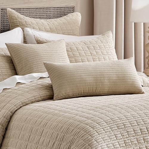 Levtex Home - Cloud Waffle Square Decorative Pillow - 20x20in - Textured Waffle Weave - Flax Beige - Polyester Filled - Cotton Solid Back - Zipper Closure