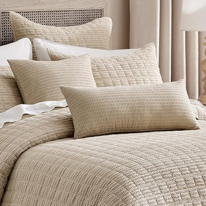Levtex Home - Cloud Waffle Square Decorative Pillow - 20x20in - Textured Waffle Weave - Flax Beige - Polyester Filled - Cotton Solid Back - Zipper Closure