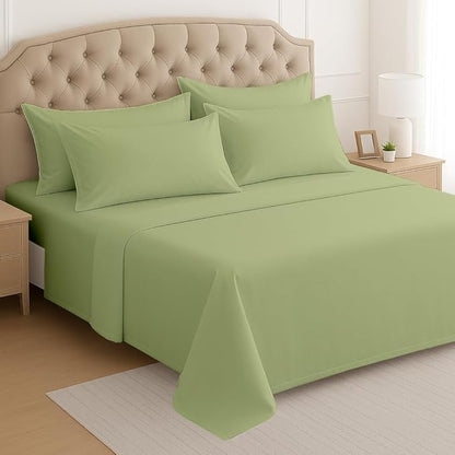 Mattress-Homes 6 Piece King Sheet Set, Hotel Luxury Collection, 100% Egyptian Cotton, 18 Inch Deep Pocket Fitted Sheet, Soft & Cool, Breathable Bedding with 4 Pillowcases in Sage Solid