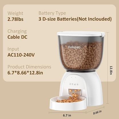 Automatic Cat Feeder with WiFi, Timed Cat Dry Food Dispenser for Cats Dog | 5G&2.4Ghz App Remote Control, 5L Capacity, Dual Power Supply, 10 Meals 1-15 Portion Programmable with Stainless Steel Bowl