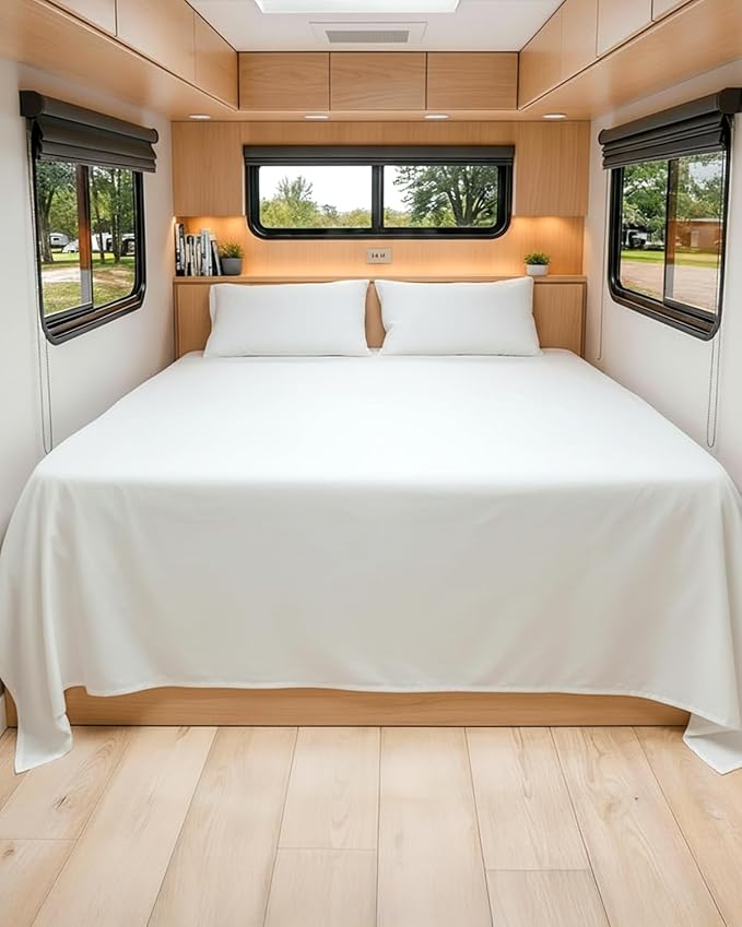 RV Short King Sheets 72 X 75 – RV Short King Sheets 8” to 12" Deep Pocket - Designed for RVs, Bunks, Trailers, Campers & Short RV King Mattresses – Premium Easy-Care Fitted Sheets for RV Beds – White