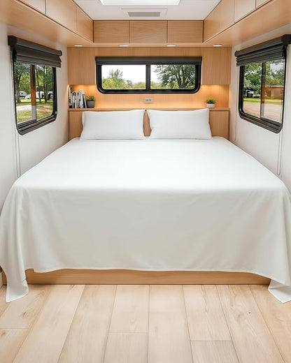 RV Short King Sheets 72 X 75 – RV Short King Sheets 8” to 12" Deep Pocket - Designed for RVs, Bunks, Trailers, Campers & Short RV King Mattresses – Premium Easy-Care Fitted Sheets for RV Beds – White