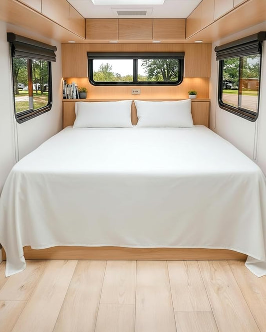RV Short King Sheets 72 X 75 – RV Short King Sheets 8” to 12" Deep Pocket - Designed for RVs, Bunks, Trailers, Campers & Short RV King Mattresses – Premium Easy-Care Fitted Sheets for RV Beds – White